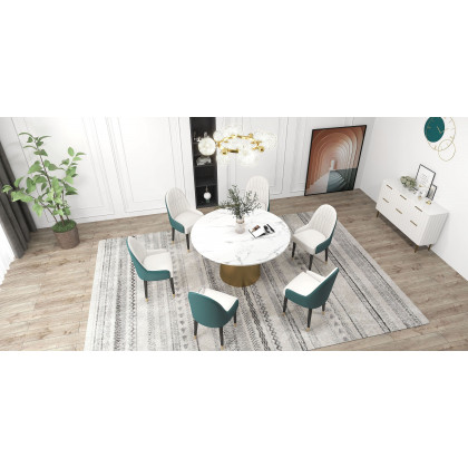 HMR Darg Series Modern PU Leather Upholstery Dining Chairs - White/Green, Set of 2