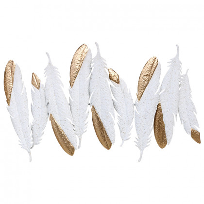 HMR - Creative Feathers Metal Wall Decor Hanging Home Art in White & Gold