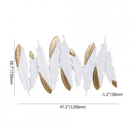 HMR - Creative Feathers Metal Wall Decor Hanging Home Art in White & Gold