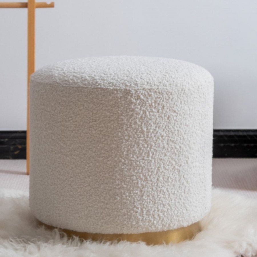 HMR - Modern White Round Lamb Wool Vanity Stool Makeup Stool