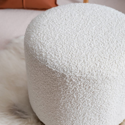 HMR - Modern White Round Lamb Wool Vanity Stool Makeup Stool