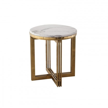 HMR - Modern Round Marble-top End Table Side Table in White & Gold