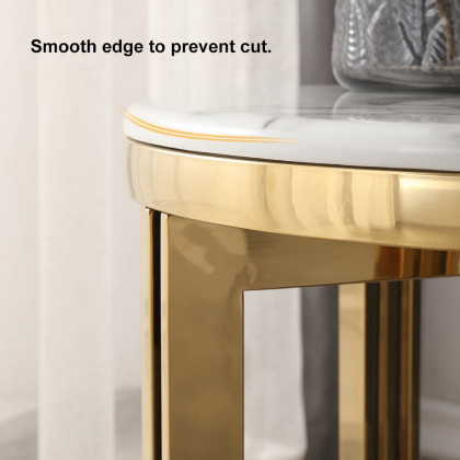 HMR - Modern Round Marble-top End Table Side Table in White & Gold