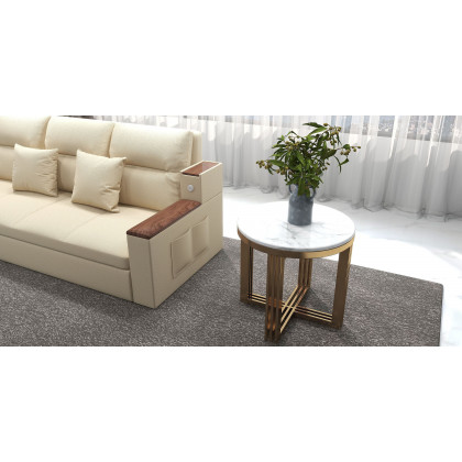 HMR - Modern Round Marble-top End Table Side Table in White & Gold