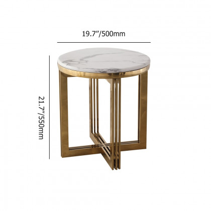 HMR - Modern Round Marble-top End Table Side Table in White & Gold