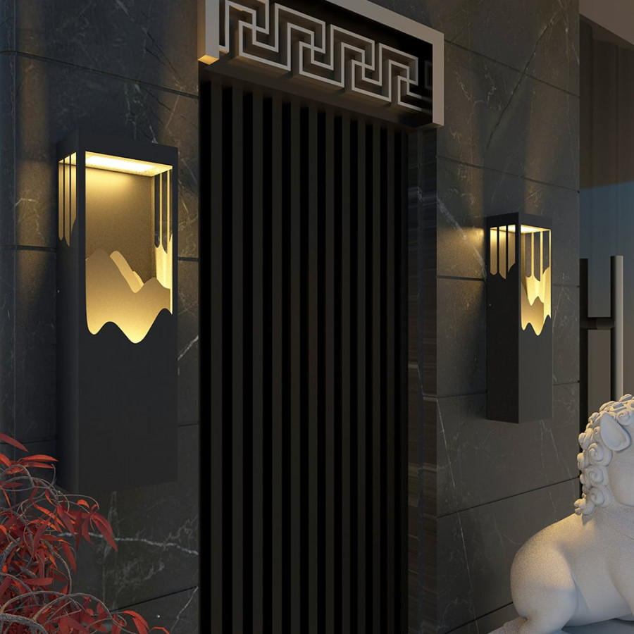 HMR - 26" Modern Flush Mounted LED Outdoor Lighting Wall Sconces Layered Cuboid