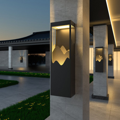 HMR - 26" Modern Flush Mounted LED Outdoor Lighting Wall Sconces Layered Cuboid