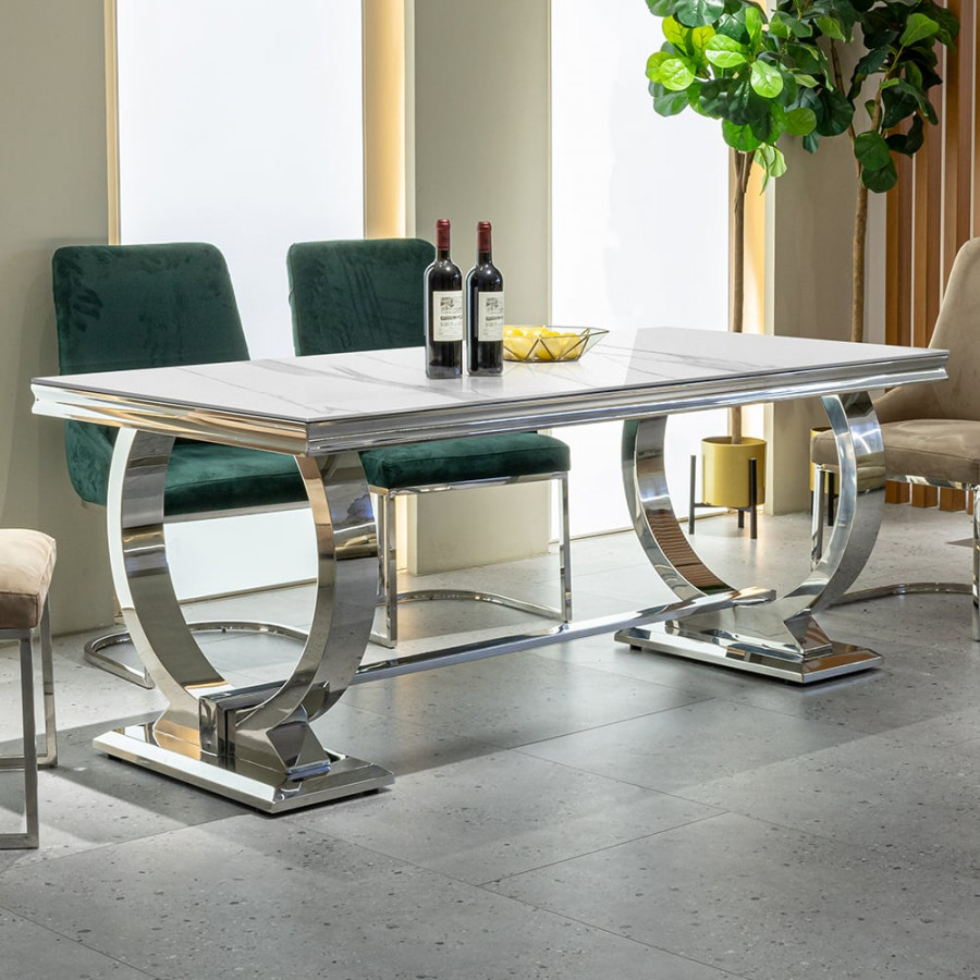 HMR - 78.7" Affordable Luxury Rectangle Sintered Stone Dining Table Seats 6-8 People