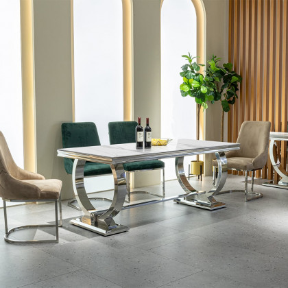 HMR - 78.7" Affordable Luxury Rectangle Sintered Stone Dining Table Seats 6-8 People