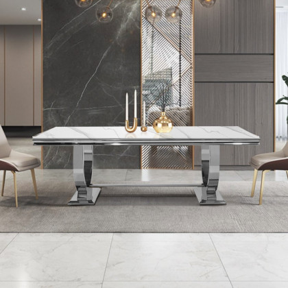 HMR - 78.7" Affordable Luxury Rectangle Sintered Stone Dining Table Seats 6-8 People