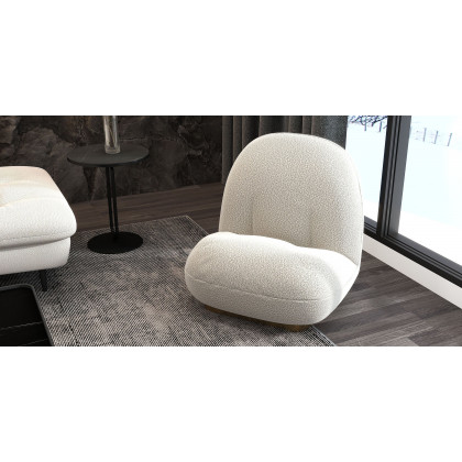 HMR Off-White Boucle Floor Sofa Lounge Chair Soft Cushion Single Sleeper - Off-White, Fixed Base