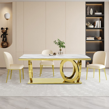 HMR - 78.7" Affordable Luxury Modern Rectangle Sintered Stone Dining Table Seats 6-8 People