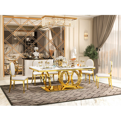 HMR - 78.7" Affordable Luxury Modern Rectangle Sintered Stone Dining Table Seats 6-8 People