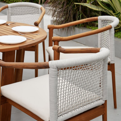 HMR - 7-Pieces Teak Outdoor Dining Set Wood Round Dining Table with 6 Chairs in Natural