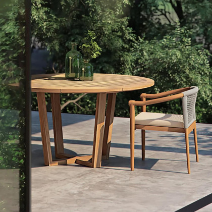 HMR - 7-Pieces Teak Outdoor Dining Set Wood Round Dining Table with 6 Chairs in Natural