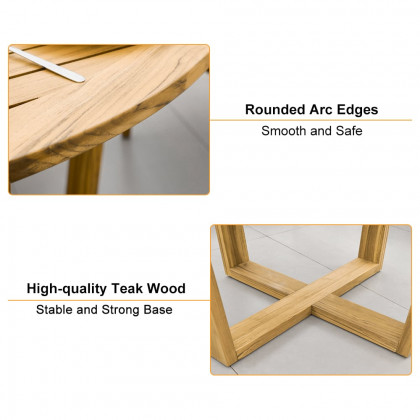HMR - 7-Pieces Teak Outdoor Dining Set Wood Round Dining Table with 6 Chairs in Natural