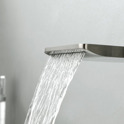 HMR - Modern Waterfall Tub Filler Wall Mounted Bathtub Faucet with Handshower Brushed Nickel