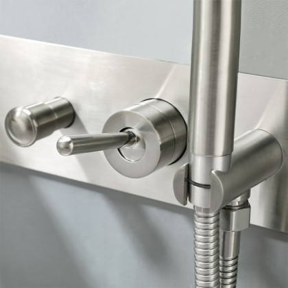 HMR - Modern Waterfall Tub Filler Wall Mounted Bathtub Faucet with Handshower Brushed Nickel