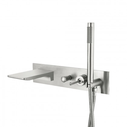 HMR - Modern Waterfall Tub Filler Wall Mounted Bathtub Faucet with Handshower Brushed Nickel