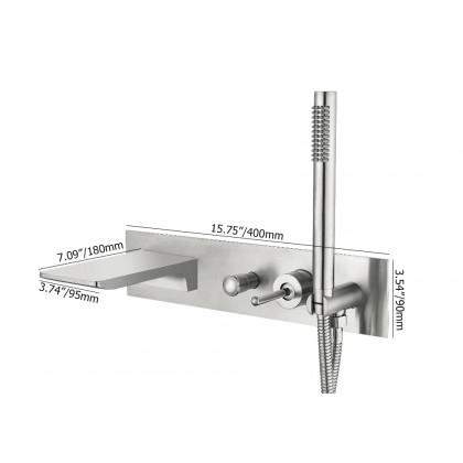 HMR - Modern Waterfall Tub Filler Wall Mounted Bathtub Faucet with Handshower Brushed Nickel