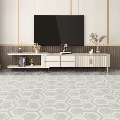HMR - Mytures Off White Oval Retractable Sintered Stone TV Stand Media Console with 4 Drawers