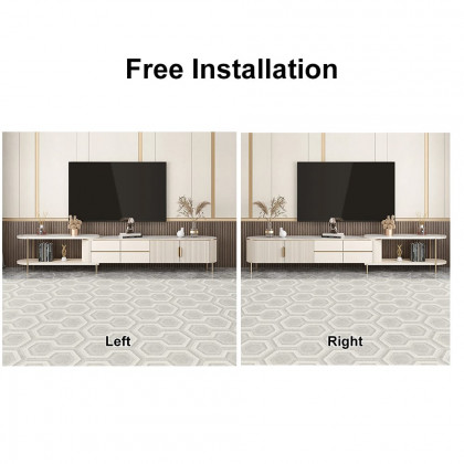 HMR - Mytures Off White Oval Retractable Sintered Stone TV Stand Media Console with 4 Drawers