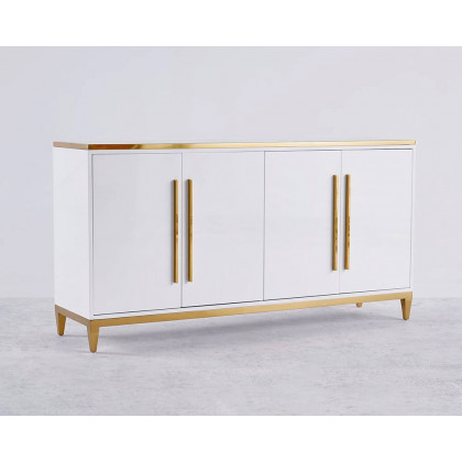 HMR - 59" Rectangle Sideboard Buffet Tempered Glass Top Cabinet 4 Doors & 2 Shelves