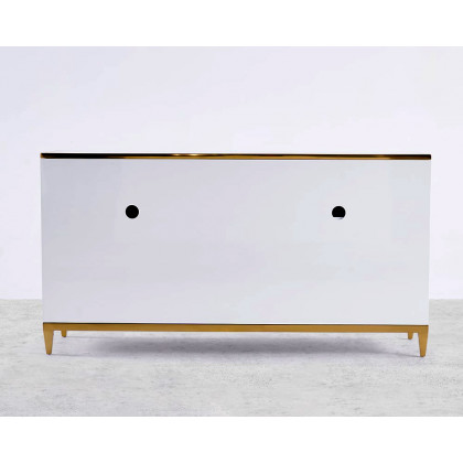 HMR - 59" Rectangle Sideboard Buffet Tempered Glass Top Cabinet 4 Doors & 2 Shelves