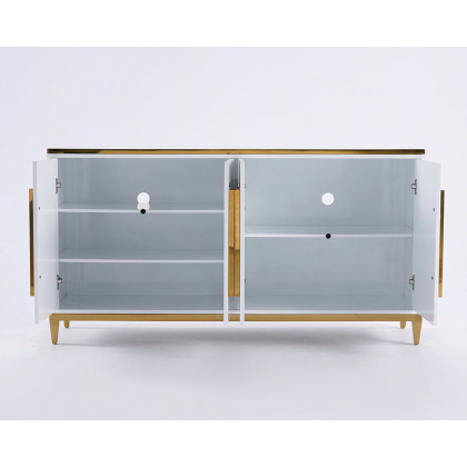 HMR - 59" Rectangle Sideboard Buffet Tempered Glass Top Cabinet 4 Doors & 2 Shelves