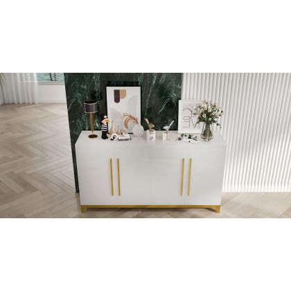HMR - 59" Rectangle Sideboard Buffet Tempered Glass Top Cabinet 4 Doors & 2 Shelves
