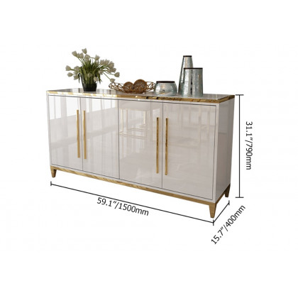HMR - 59" Rectangle Sideboard Buffet Tempered Glass Top Cabinet 4 Doors & 2 Shelves