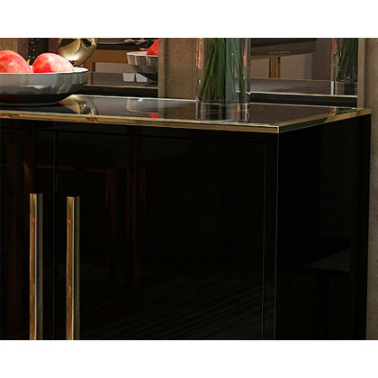HMR 59" Rectangle Sideboard Buffet Tempered Glass Top Cabinet 4 Doors & 2 Shelves - Black
