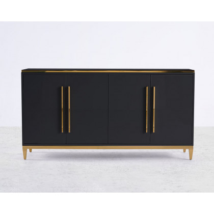HMR 59" Rectangle Sideboard Buffet Tempered Glass Top Cabinet 4 Doors & 2 Shelves - Black