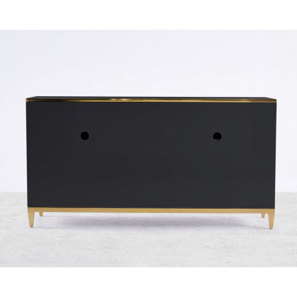HMR 59" Rectangle Sideboard Buffet Tempered Glass Top Cabinet 4 Doors & 2 Shelves - Black