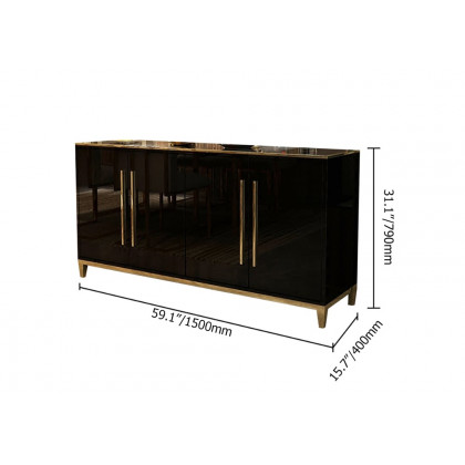 HMR 59" Rectangle Sideboard Buffet Tempered Glass Top Cabinet 4 Doors & 2 Shelves - Black