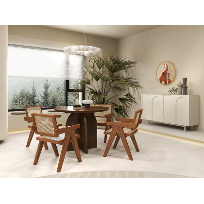 HMR Modern Wood Round Dining Table - Walnut, 39.4 (Seats 2-4 People)
