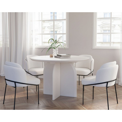 HMR Modern Wood Round Dining Table - White, 59.1" (Seats 6-8 People)