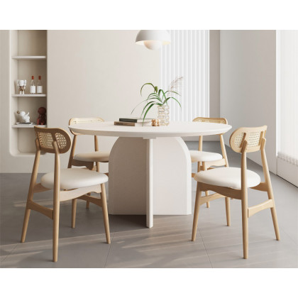 HMR Modern Wood Round Dining Table - White, 59.1" (Seats 6-8 People)