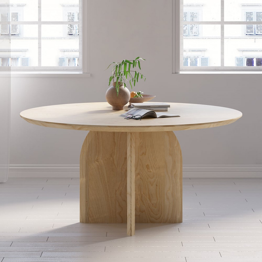 HMR Modern Wood Round Dining Table - Natural, 59.1" (Seats 6-8 People)