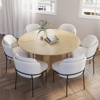 HMR Modern Wood Round Dining Table - Natural, 59.1" (Seats 6-8 People)