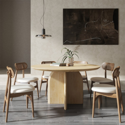 HMR Modern Wood Round Dining Table - Natural, 59.1" (Seats 6-8 People)