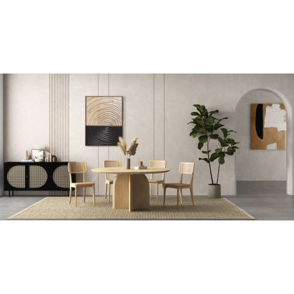 HMR Modern Wood Round Dining Table - Natural, 59.1" (Seats 6-8 People)