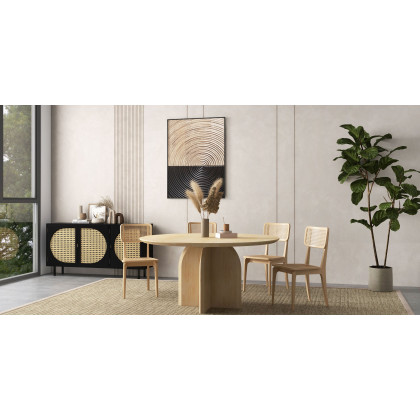 HMR Modern Wood Round Dining Table - Natural, 59.1" (Seats 6-8 People)