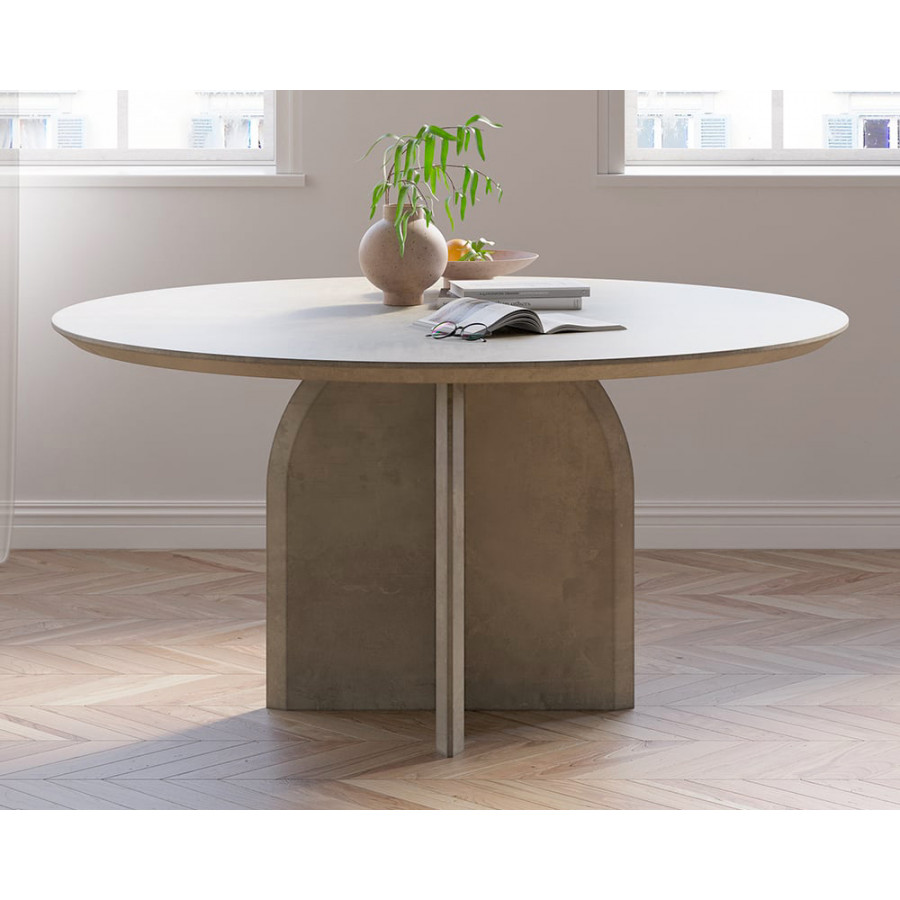 HMR Modern Wood Round Dining Table - Gray, 59.1" (Seats 6-8 People)