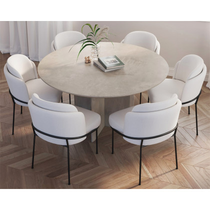 HMR Modern Wood Round Dining Table - Gray, 59.1" (Seats 6-8 People)
