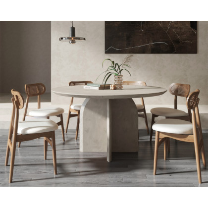 HMR Modern Wood Round Dining Table - Gray, 59.1" (Seats 6-8 People)