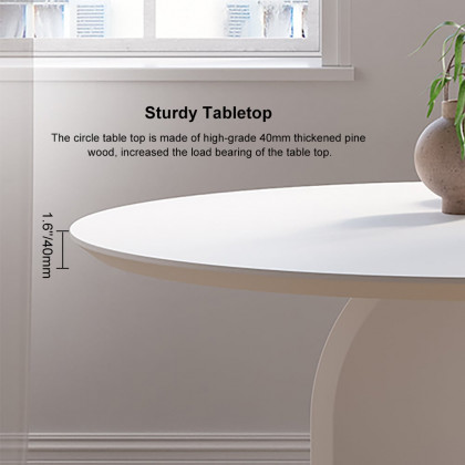 HMR Modern Wood Round Dining Table - White, 39.4 (Seats 2-4 People)