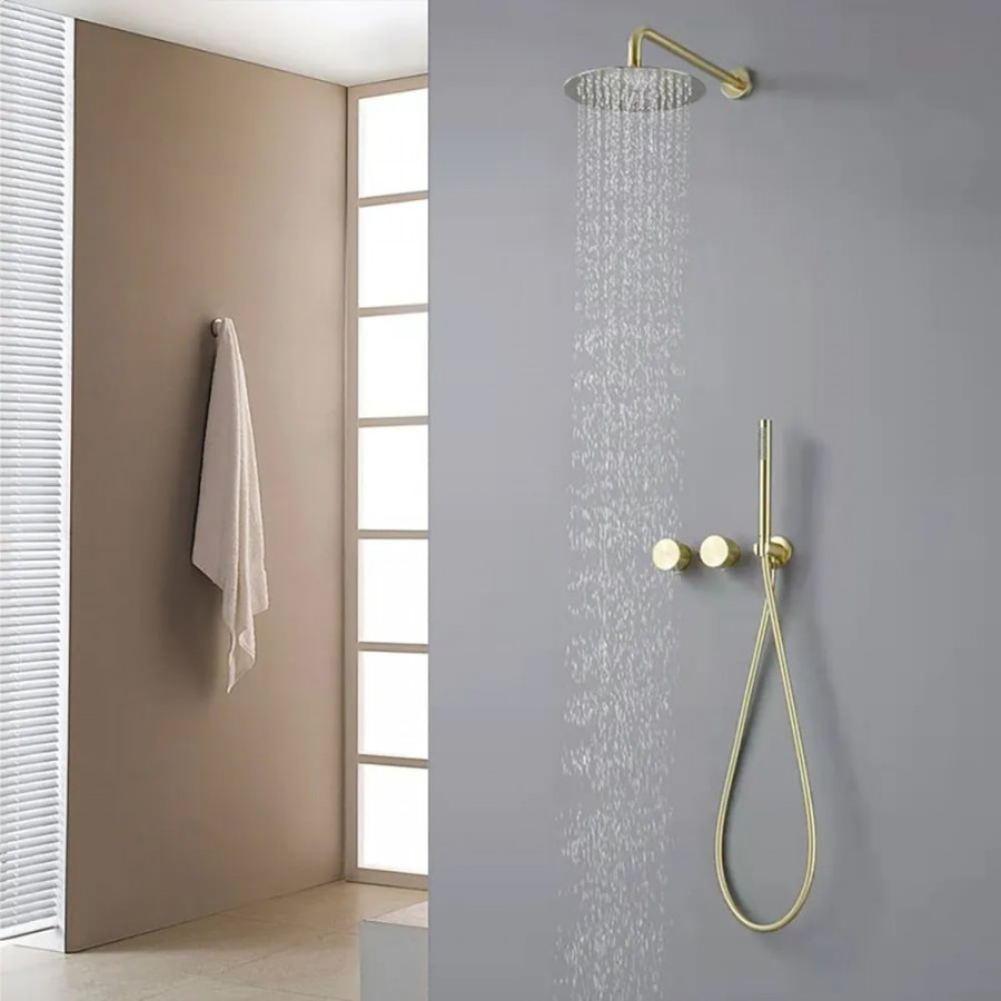 HMR - 12" Wall-Mounted Rain Shower System with Hand Shower Brushed Gold