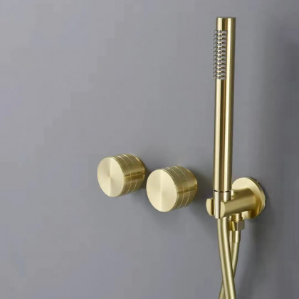 HMR - 12" Wall-Mounted Rain Shower System with Hand Shower Brushed Gold