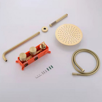 HMR - 12" Wall-Mounted Rain Shower System with Hand Shower Brushed Gold